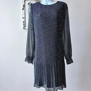 NWT Oak + Fort Black Pleated Polka Dot Drop Waist Dress Size Small Petite